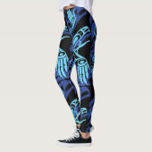 Zwart Blauw Haida Eagle Thunder Vogel Native Art Leggings (Links)