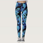 Zwart Blauw Haida Eagle Thunder Vogel Native Art Leggings (Voorkant)