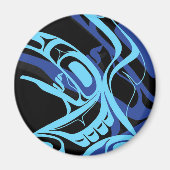 Zwart Blauw Haida Eagle Thunder Vogel Native Art Magneet (Voorkant)