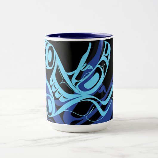 Zwart Blauw Haida Eagle Thunder Vogel Native Art Mok (Midden)