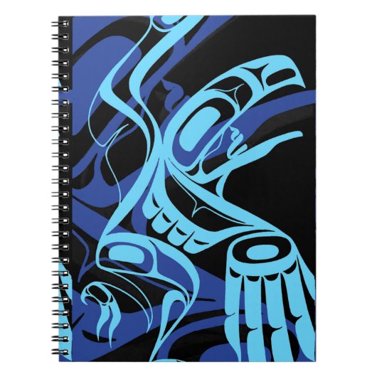 Zwart Blauw Haida Eagle Thunder Vogel Native Art Notitieboek (Voorkant)