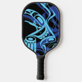 Zwart Blauw Haida Eagle Thunder Vogel Native Art Pickleball Paddle (Achterkant)