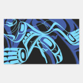 Zwart Blauw Haida Eagle Thunder Vogel Native Art Rechthoekige Sticker (Voorkant)
