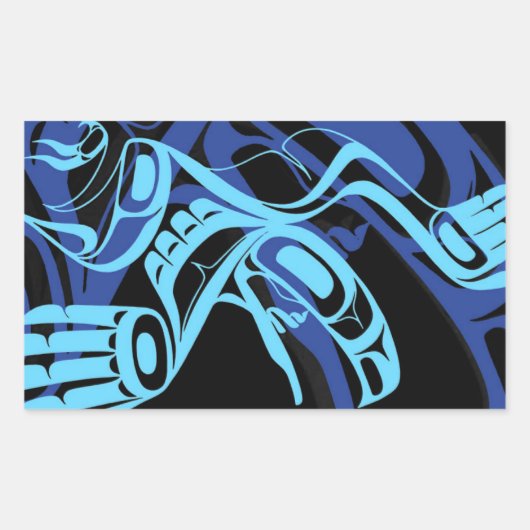 Zwart Blauw Haida Eagle Thunder Vogel Native Art Rechthoekige Sticker (Voorkant)