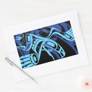 Zwart Blauw Haida Eagle Thunder Vogel Native Art Rechthoekige Sticker