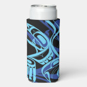 Zwart Blauw Haida Eagle Thunder Vogel Native Art Seltzer Blikjeskoeler (Seltzer Achterkant)