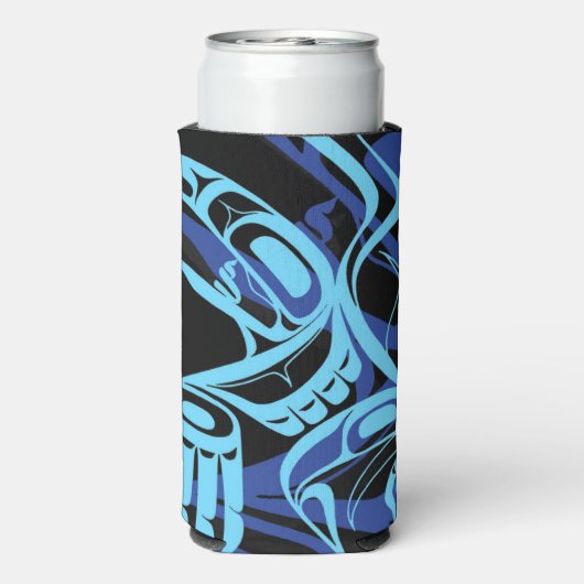 Zwart Blauw Haida Eagle Thunder Vogel Native Art Seltzer Blikjeskoeler (Seltzer Achterkant)