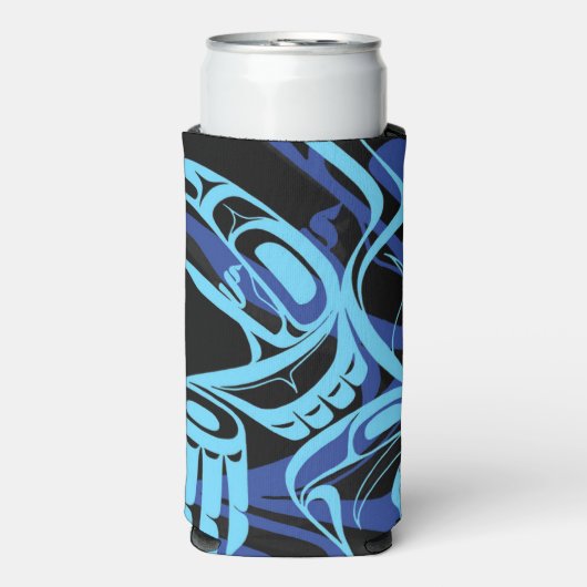 Zwart Blauw Haida Eagle Thunder Vogel Native Art Seltzer Blikjeskoeler (Seltzer Voorkant)