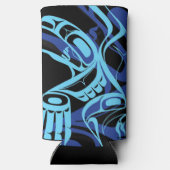 Zwart Blauw Haida Eagle Thunder Vogel Native Art Seltzer Blikjeskoeler (Achterkant)
