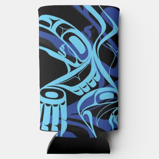 Zwart Blauw Haida Eagle Thunder Vogel Native Art Seltzer Blikjeskoeler (Achterkant)