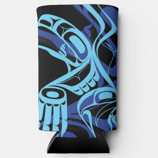 Zwart Blauw Haida Eagle Thunder Vogel Native Art Seltzer Blikjeskoeler (Voorkant)