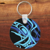 Zwart Blauw Haida Eagle Thunder Vogel Native Art Sleutelhanger (Voorkant)