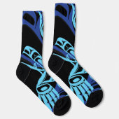 Zwart Blauw Haida Eagle Thunder Vogel Native Art Sokken (Rechts)