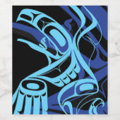 Zwart Blauw Haida Eagle Thunder Vogel Native Art Wijn Etiket (Enkel label)