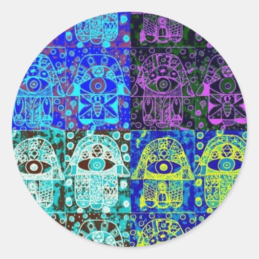 Zwart & Blauw Hamsa Ronde Sticker (Voorkant)