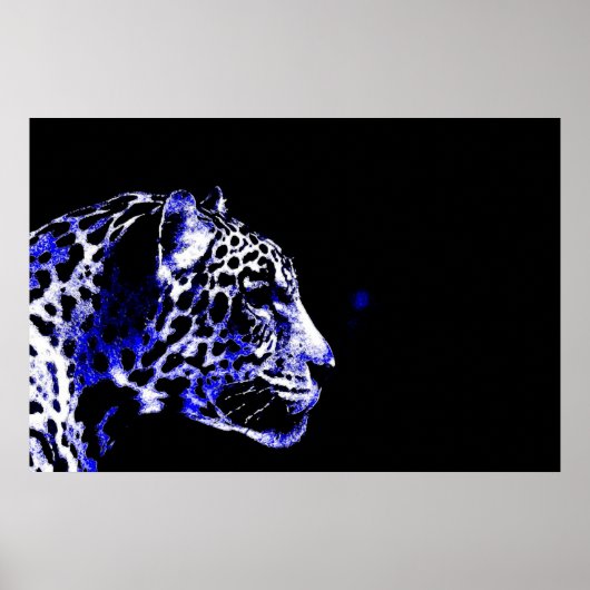 Zwart & Blauw Jaguar Pop Art Poster (Voorkant)