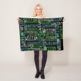 Zwart Blauw Jongens Gepersonaliseerde Douanenaam Fleece Deken