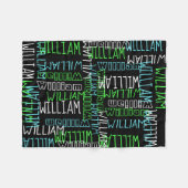 Zwart Blauw Jongens Gepersonaliseerde Douanenaam Fleece Deken (Voorkant (Horizontaal))