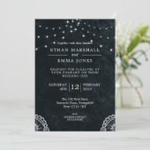 Zwart Blauw Kant Licht Bruiloft Uitnodiging (Staand voorkant)