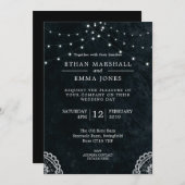 Zwart Blauw Kant Licht Bruiloft Uitnodiging (Voorkant / Achterkant)