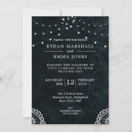 Zwart Blauw Kant Licht Bruiloft Uitnodiging