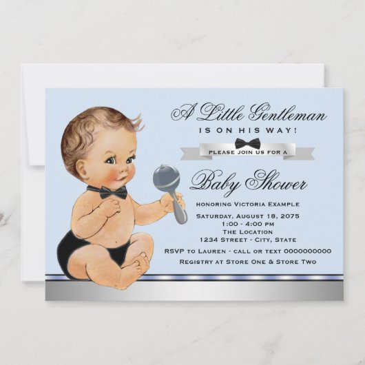 Zwart Blauw Klein Man Baby shower Kaart (Voorkant)