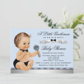 Zwart Blauw Klein Man Baby shower Kaart (Staand voorkant)