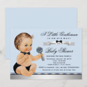 Zwart Blauw Klein Man Baby shower Kaart (Voorkant / Achterkant)