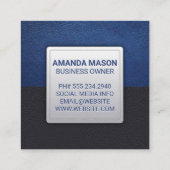 Zwart Blauw Leer | Monogram Vierkante Visitekaartje (Achterkant)