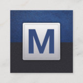 Zwart Blauw Leer | Monogram Vierkante Visitekaartje (Voorkant)