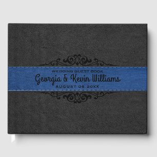 Zwart & Blauw Leer Zwart Swirl Accent Gastenboek