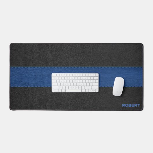 Zwart-blauw  leertextuur monogram bureaumat (Keyboard & Muis)