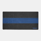 Zwart-blauw  leertextuur monogram bureaumat (Voorkant)