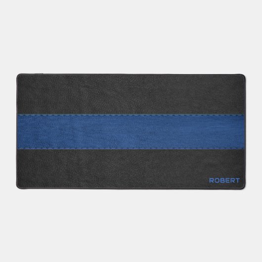 Zwart-blauw leertextuur monogram bureaumat (Voorkant)