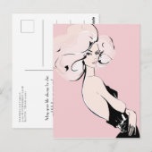 Zwart blauw meisje op roze briefkaart (Voorkant / Achterkant)