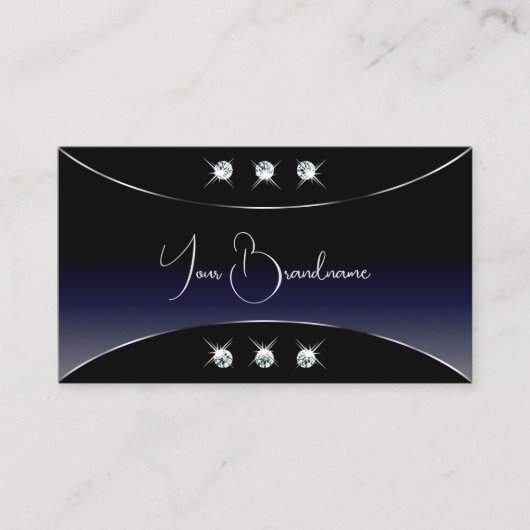 Zwart Blauw met Silver  en Sparkly Diamonds Visitekaartje (Voorkant)