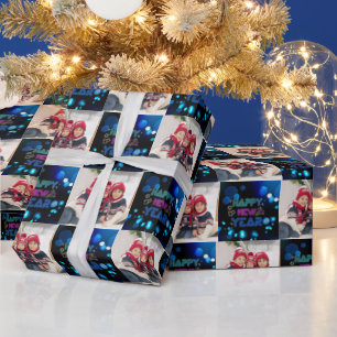 Zwart & Blauw Midnight Sparkle Neon Glow Nieuwjaar Cadeaupapier
