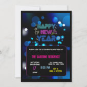Zwart & Blauw Midnight Sparkle Neon Glow Nieuwjaar Kaart (Voorkant)