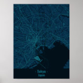 Zwart-blauw Minimalistisch Tokyo City Poster (Voorkant)