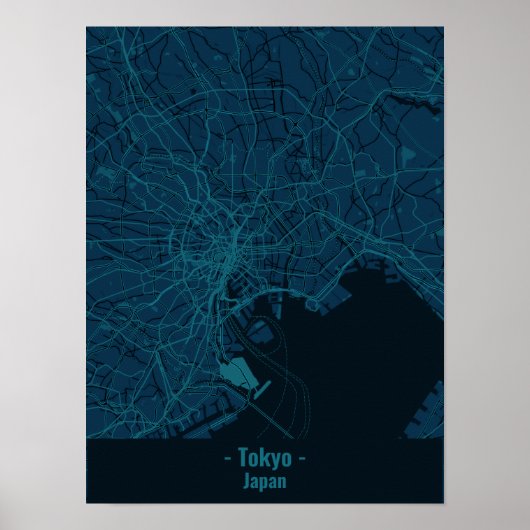 Zwart-blauw Minimalistisch Tokyo City Poster (Voorkant)