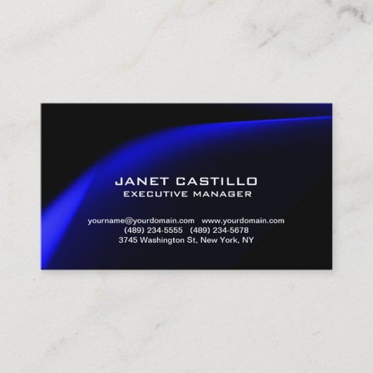 Zwart blauw, modern, persoonlijk eenvoudig visitekaartje (Voorkant)