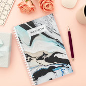 Zwart Blauw Modern Vloeibaar Inktmarmer Gepersonal Planner