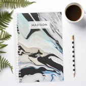 Zwart Blauw Modern Vloeibaar Inktmarmer Gepersonal Planner