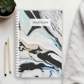 Zwart Blauw Modern Vloeibaar Inktmarmer Gepersonal Planner