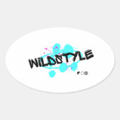 Zwart Blauw Modern Wildstyle Ovale Sticker (Voorkant)