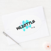 Zwart Blauw Modern Wildstyle Ovale Sticker (Envelop)