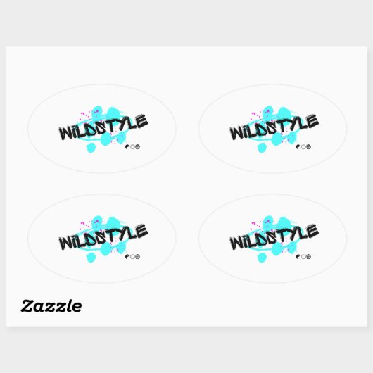Zwart Blauw Modern Wildstyle Ovale Sticker (Vel)