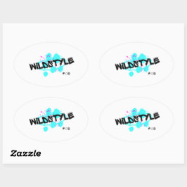 Zwart Blauw Moderne Wildstyle Ovale Sticker
