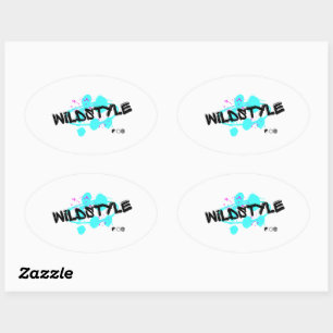 Zwart Blauw Moderne Wildstyle Ovale Sticker