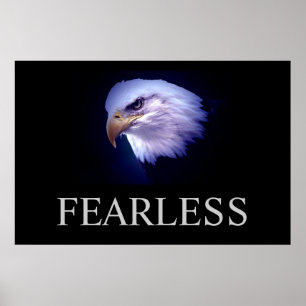 Zwart & Blauw Motivatie Fearless Eagle Poster